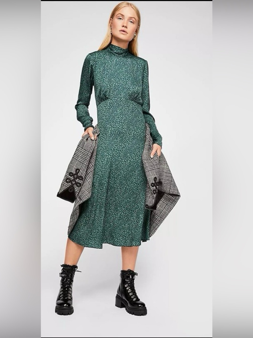 Free People Loveless Midi Dress Size 2 Green Tie‎ Back Cutout Boho